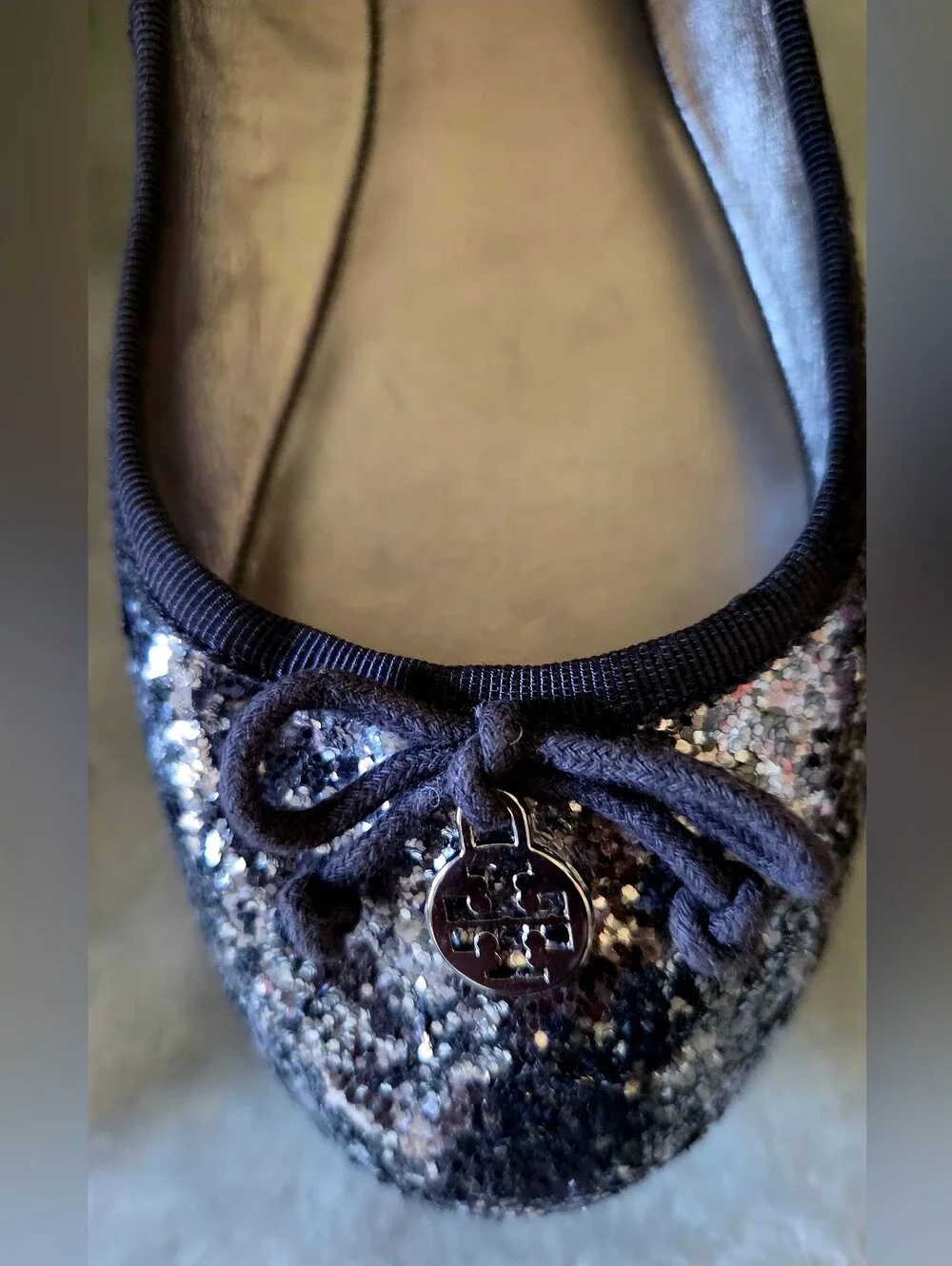 Tory Burch Navy Glitter Ballet Flats